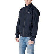 Ea7 men blazer blue zip turtleneck polyamide jacket in black with a subtle white logo on the left chest