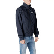 Navy blue ea7 men blazer zip turtleneck track jacket made of polyamide with a white logo on the chest