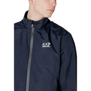 Navy blue lightweight EA7 men blazer zip turtleneck polyamide jacket with white logo embroidery on the chest