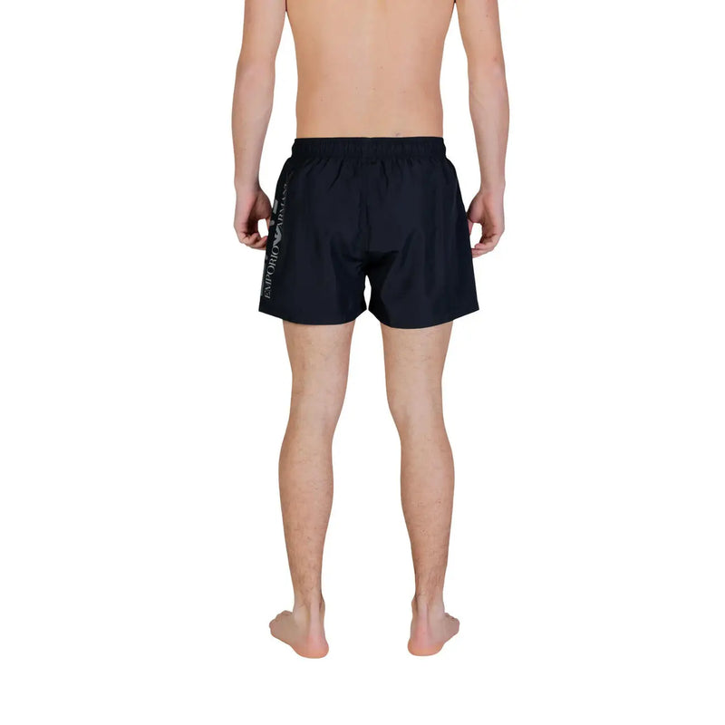 Black emporio armani ea7 men swimwear swim trunks with polyester laces, pockets, and subtle side logo