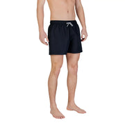 Ea7 men swimwear black polyester swim trunks with white drawstring waistband and pockets model 7M002001