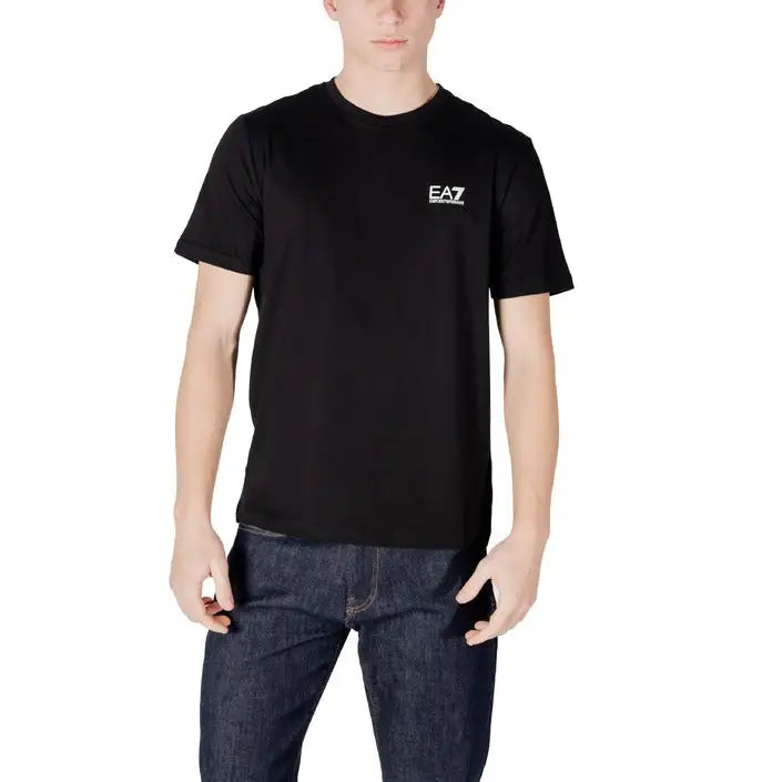 Black EA7 T-shirt displayed on a product page for EA7 Men’s White Cotton T-Shirt