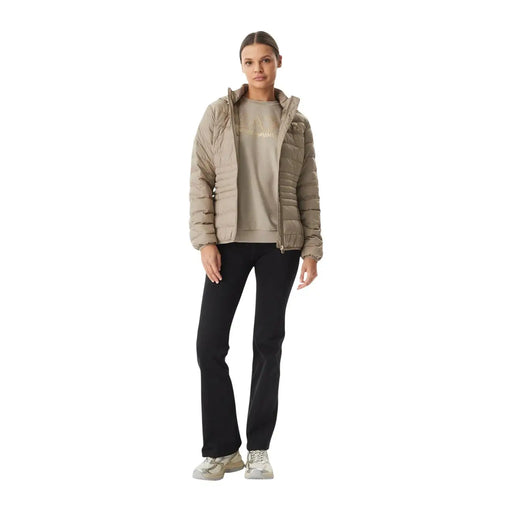 Ea7 Beige Damen-Winterjacke aus Polyester mit Steppdesign, Kapuze und Frontreißverschluss
