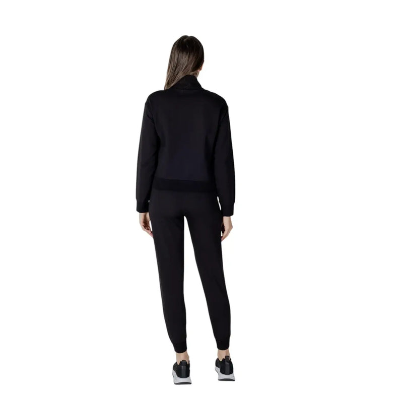 Ea7 Schwarzes Damen-Sweatshirt und Jogginghose aus Baumwolle mit Stehkragen, passendes Freizeit- und Sportoutfit