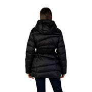 Ea7 Schwarze Damen-Winterjacke mit Kapuze aus Polyamid mit Steppdesign und elastischem Bund