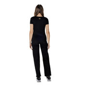 Ea7 Schwarzes Damen-T-Shirt aus Baumwoll-Modal mit kurzen Ärmeln, Rundhalsausschnitt und kleinem goldenen Adlerlogo am Halsausschnitt
