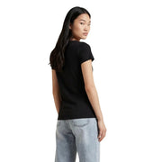 Schwarzes EA7 Damen-Baumwoll-T-Shirt mit kurzen Ärmeln und Rundhalsausschnitt in schlichtem, tailliertem Design