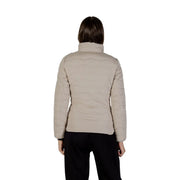 Ea7 Beige gesteppte Damen-Daunenjacke mit hohem Kragen, langen Ärmeln und Reißverschlusstaschen für kaltes Wetter