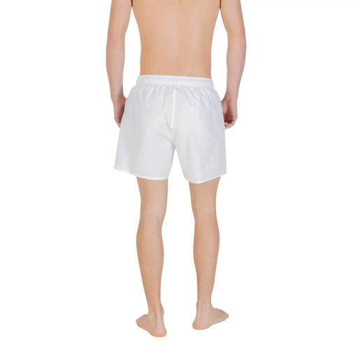 Emporio armani men swimwear white cotton polyester lace swim trunks with elastic waistband