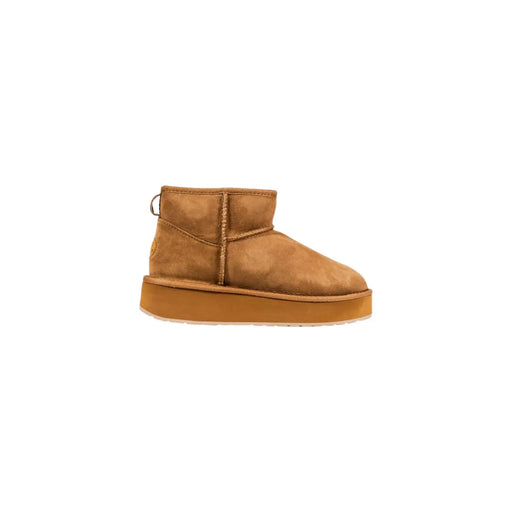 Emu Australia Damen-Ankle-Boots aus Leder in Beige mit hellbraunem Wildleder und einer dicken, farblich passenden Plateausohle
