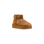 Emu Australia Damen-Ankle-Boots aus Leder in Beige mit hellbraunem Wildleder und dicker Plateausohle, die von hinten sichtbar ist