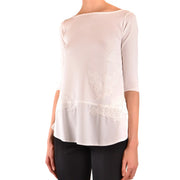 Ermanno Damen-Strickwaren in Beige aus Viskosemischung top mit zartem, cremefarbenem Dreiviertelärmeln und Spitzenbesatz am Saum