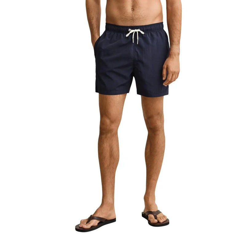 Navy blue Gant men swimwear polyamide board shorts with white drawstring for light blue style and beach use