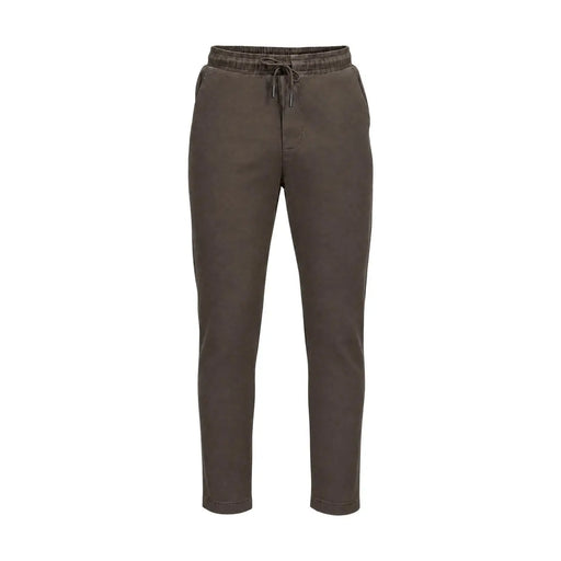 Gianni Lupo Herren braune Baumwoll-Stretchhose mit dunkelolivgrünem Jogginghosen-Schnitt, elastischem Bund und Kordelzug
