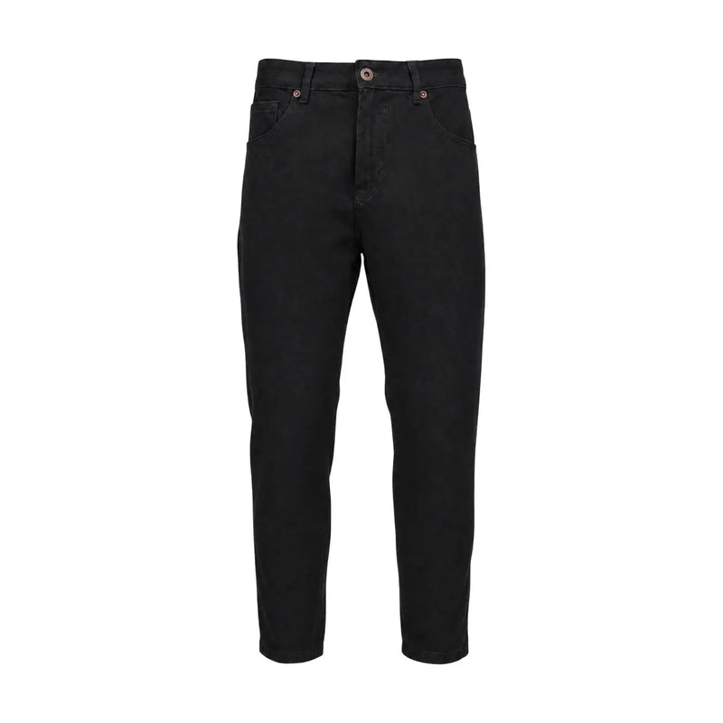 Schwarze Baumwolle gianni lupo Herrenhose aus schwarzem Denim mit geradem Bein und silberfarbenem Knopfverschluss