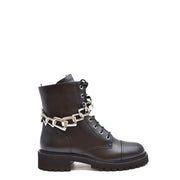 Schwarze Damen-Ankle-Boots aus Leder von Giuseppe Zanotti mit markanter silberner Kette und seitlichem Reißverschluss
