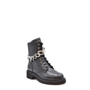 Schwarze Leder-Ankle-Boots von Giuseppe Zanotti mit silbernen Kettengliedern am Knöchel und seitlichem Reißverschluss