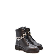 Schwarze Damen-Ankle-Boots aus Leder von Giuseppe Zanotti mit silbernen Kettenakzenten und Reißverschluss