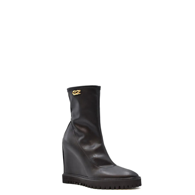 Schwarze Keilstiefelette aus Leder von Giuseppe Zanotti für Damen mit goldfarbenem Logo am Knöchel für stilvolles Tragen