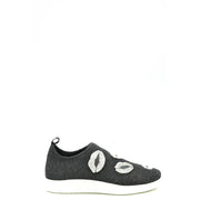 Schwarzer Damen-Sneaker von Giuseppe Zanotti aus Nylon zum Hineinschlüpfen mit schwarzem Glitzer und silbernen, kussförmigen Verzierungen an der Seite