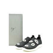 Schwarze Nylon-Sneaker von Giuseppe Zanotti für Damen zum Hineinschlüpfen mit schwarzem Glitzer, weißen gestickten Lippen und weißen Sohlen