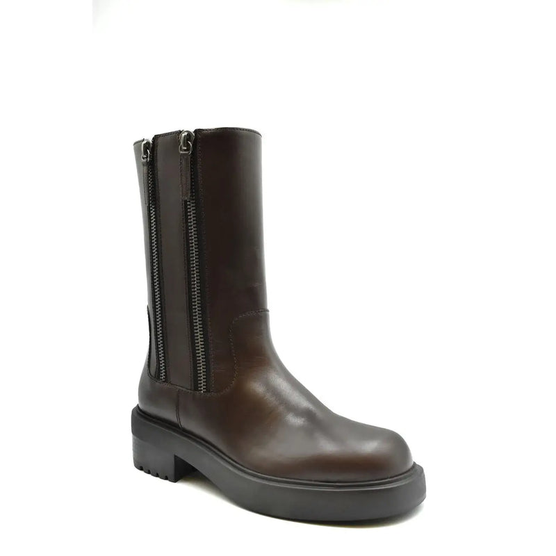braune Damen-Ankle-Boots aus Leder von Giuseppe Zanotti mit dunkelbraunem Leder, klobiger schwarzer Gummisohle und seitlichen Reißverschlüssen