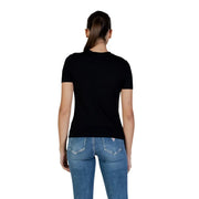 Guess Active Schwarzes Damen-T-Shirt aus Baumwolle mit kurzen Ärmeln und Rundhalsausschnitt für lässige Sportbekleidung