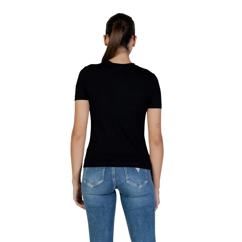 Guess Active Schwarzes Damen-T-Shirt aus Baumwolle mit kurzen Ärmeln und Rundhalsausschnitt für lässige Sportbekleidung