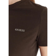 Braun Guess active Damen Baumwolle Tracey t-shirt mit kurzen Ärmeln und weißem, gesticktem Logo auf der Brust