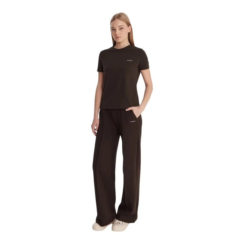 Schwarz Guess Active Kurzarm-Baumwollshirt für Damen t-shirt mit dezentem Brustlogo und passender, weit geschnittener Hose