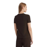 Guess active Damen-T-Shirt Tracey aus brauner Baumwolle, kurzärmelig, in elegantem Dunkelbraun mit Rundhalsausschnitt und glattem Stoff