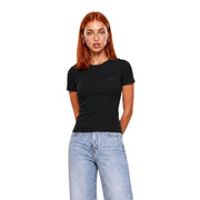 Schwarz Guess active Kurzarm-T-Shirt aus Viskose für Damen mit dezentem, gesticktem Logo auf der linken Brust für den Alltag.