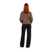 Guess Active Braunes Damen-Sweatshirt mit Reißverschluss und weißen Ärmelstreifen aus Polyestergemisch für die Freizeit.