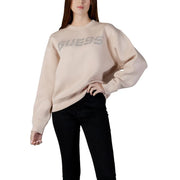 Guess Active Schwarzes Damen-Sweatshirt mit beigefarbenem, silberglänzendem Logo