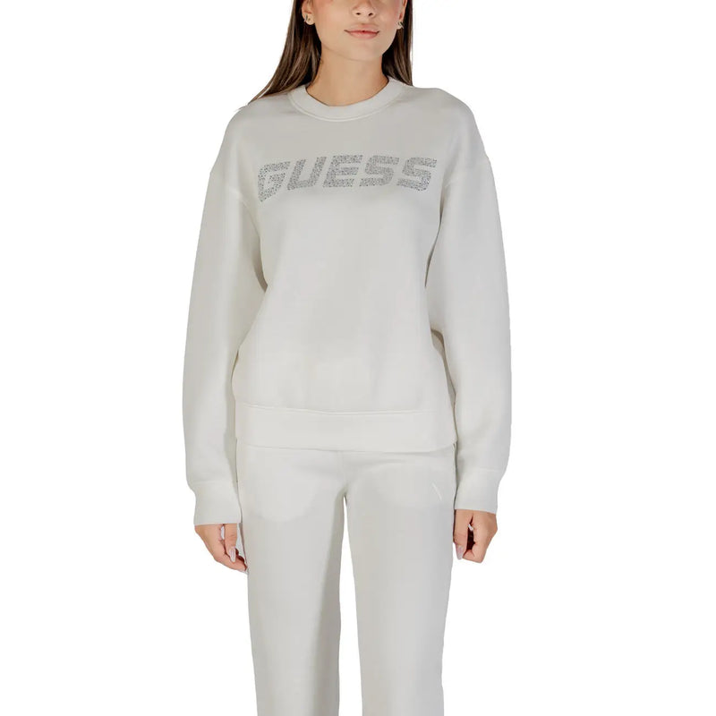Guess Active Schwarzes Damen-Sweatshirt mit glitzerndem silbernen Aufdruck und Rundhalsausschnitt