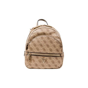 Guess Grauer Polyurethan-Rucksack mit beigefarbenem, sich wiederholendem Logo und goldfarbenen Beschlägen