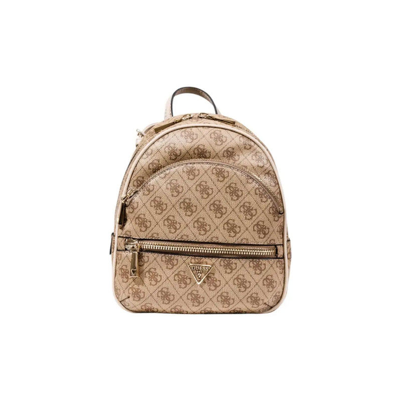 Guess Grauer Polyurethan-Rucksack mit beigefarbenem, sich wiederholendem Logo und goldfarbenen Beschlägen