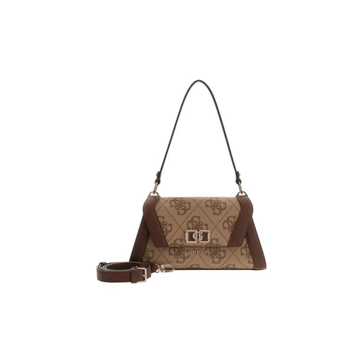 Guess beige and brown print polyurethane handbag with leather trim and detachable strap