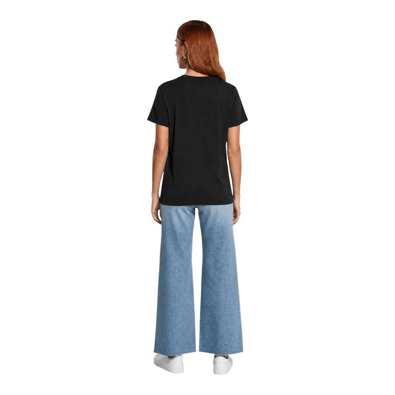Guess Schwarzes, klassisches Kurzarm-T-Shirt aus Baumwolle für Damen mit schlichtem Rundhalsausschnitt in Schwarz