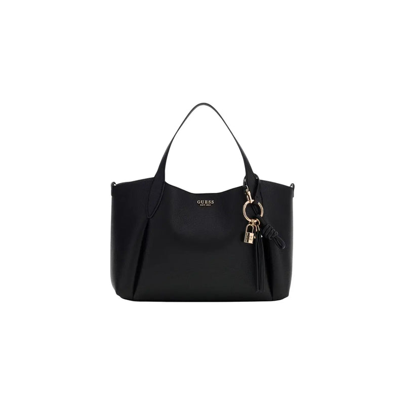 Guess Schwarze Damen-Tragetasche aus Kunstleder mit elegantem, strukturiertem Design und goldfarbenen Beschlägen, 35 x 25 x 12 cm