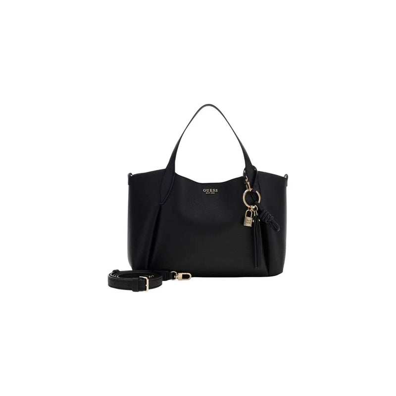 Guess Schwarze Damen-Tragetasche aus Kunstleder mit elegantem, strukturiertem Design und goldfarbenen Beschlägen, 35 x 25 x 12 cm