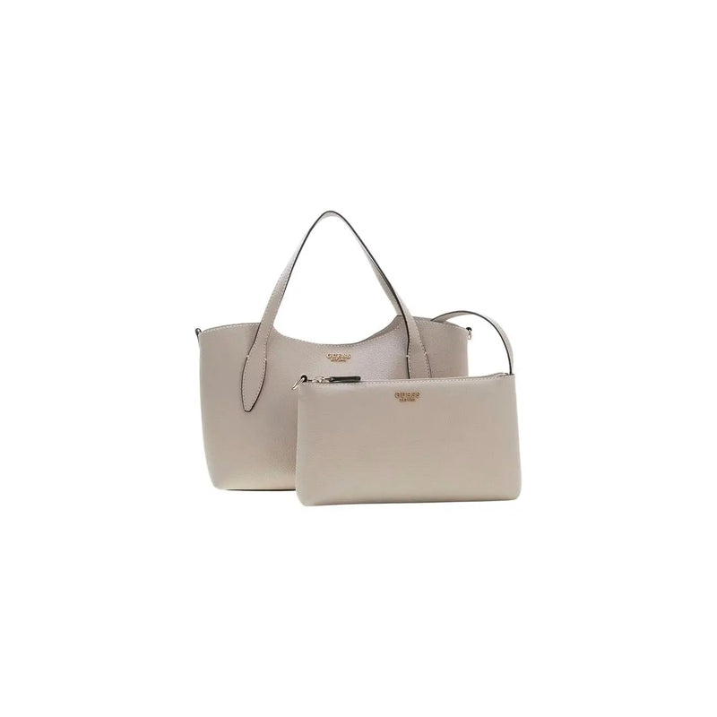 Beiges Leder guess Schwarze Tragetasche aus Kunstleder (35 x 25 x 12 cm) für Damen – passendes Set aus Tragetasche und Clutch.