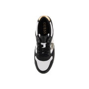 Schwarzweiß Guess Damen-Sneaker mit goldfarbenen Markenelementen aus Polyurethanmaterial