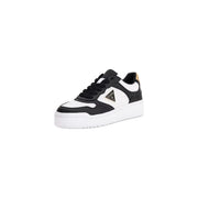 Schwarzweiß Guess Damen-Plateau-Sneaker mit goldfarbenem Logo aus Polyurethan