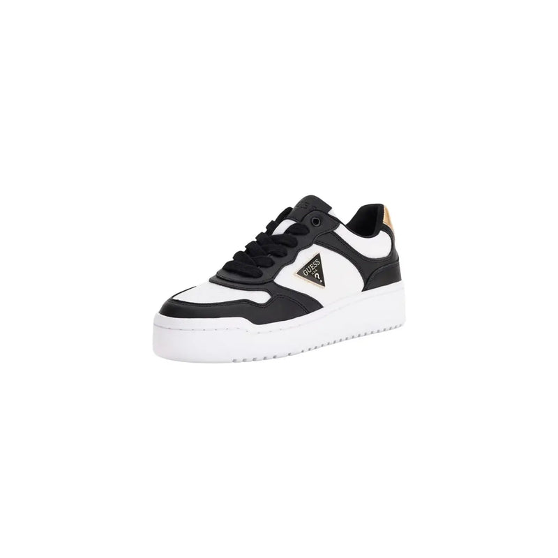 Schwarzweiß Guess Damen-Plateau-Sneaker mit goldfarbenem Logo aus Polyurethan