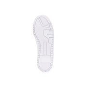 Weiße Gummisohle mit geprägtem Guess Logo und strukturiertes Profil auf der Rückseite schwarzer Damen-Sneaker aus Polyurethan