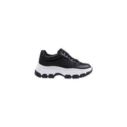 Guess Schwarze Damen-Sneaker aus Leder mit dicker, weiß-schwarzer Gummisohle und Schnürung aus Synthetik