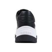 Schwarzes Leder Guess Damen-Sneaker mit klobiger weißer Zwischensohle und schwarzer Gummiaußensohle, Schnürdesign aus Synthetik