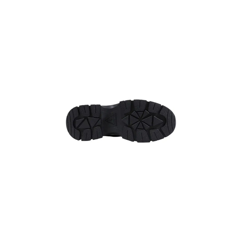 Schwarze Gummisohle mit geometrischem Profil und dezentem Logo guess schwarze Damen-Sneaker aus Synthetik mit Schnürung, Rückseite
