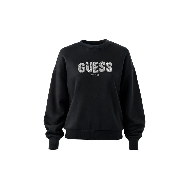 Schwarz Guess Damen-Sweatshirt aus Viskosemischung mit funkelndem Silber Guess est-Logo auf der Vorderseite